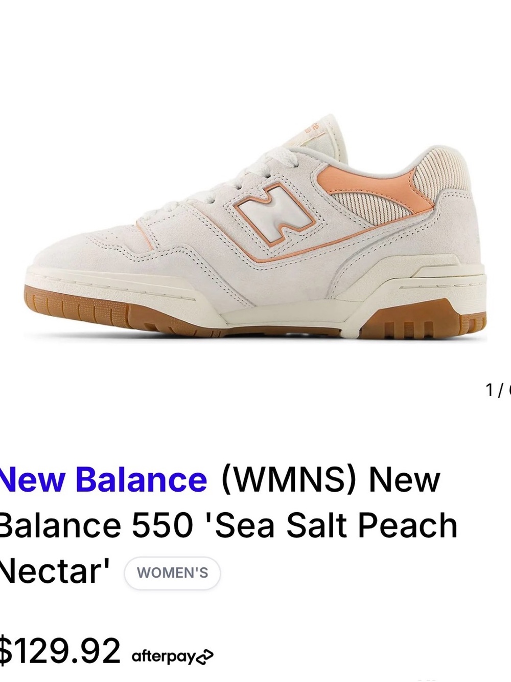 New Balance Women's 550 in Sea Salt and Peach